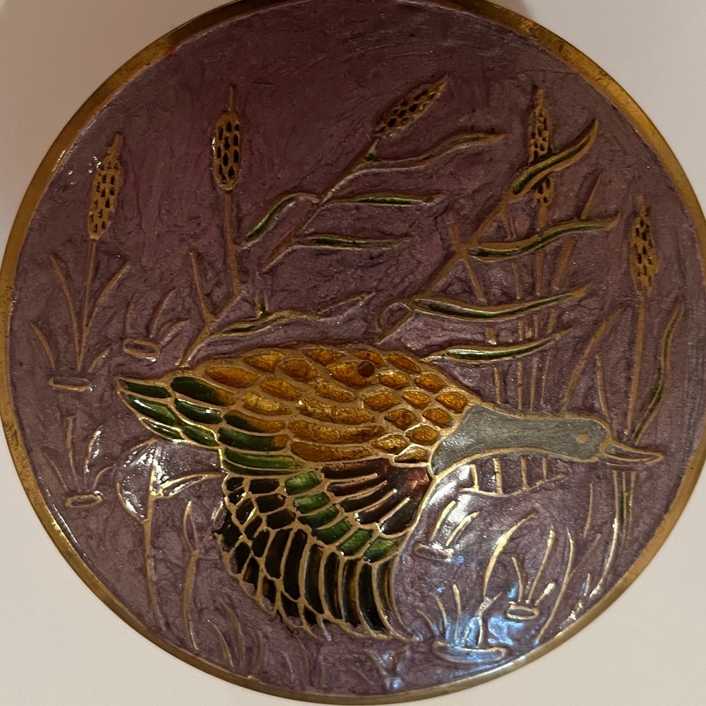Vintage Penco Brass and Enamel Trinket Keepsake Box-Bird Design - Picture 2 of 8
